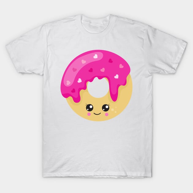 Kawaii Donut, Pink Donut, Doughnut, Icing, Hearts T-Shirt by Jelena Dunčević